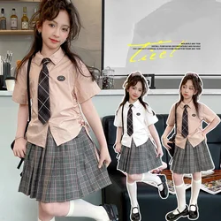 Japanese Korean Girls School Uniform Set Shirt +Pleated Skirt JK Cute Student Casual Plaid Skirt Uniform Children's Costume Suit