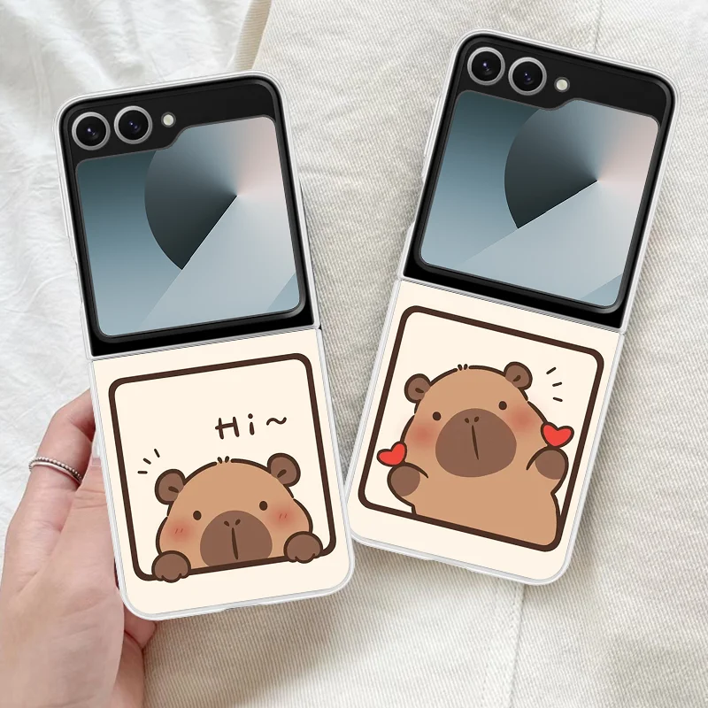 Cute Cartoon Capybara Clear Phone Case For Samsung Galaxy Z Flip 6 ZFlip 5 Folding Cover for Samsung ZFlip 4 3 7 Shell Fundas