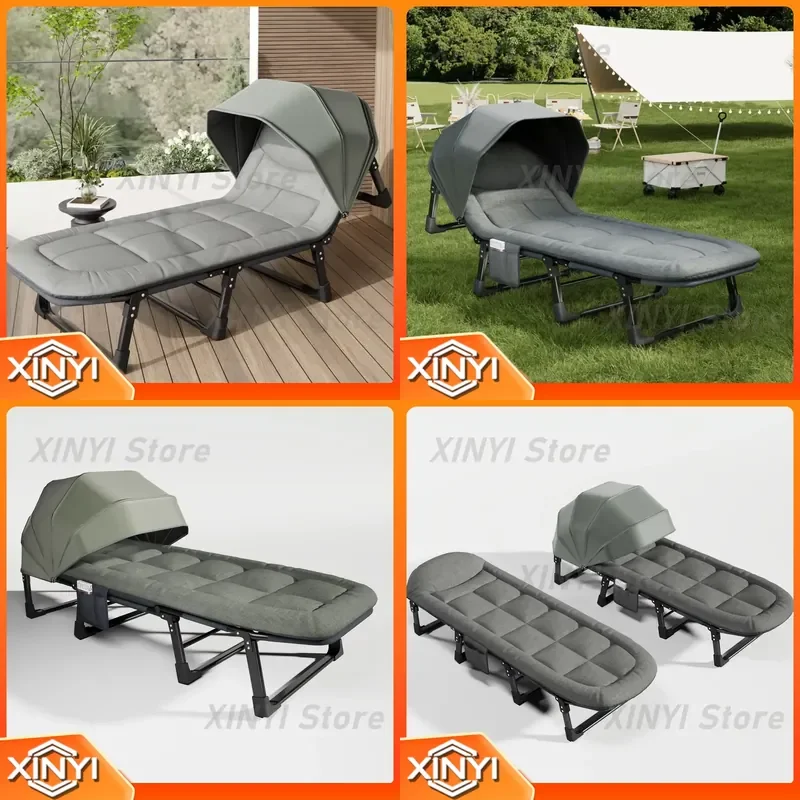 Outdoor Portable Foldable Camping Bed with Awning for Recreational Camping Hiking Lunch Break Lightweight Adjustable for All