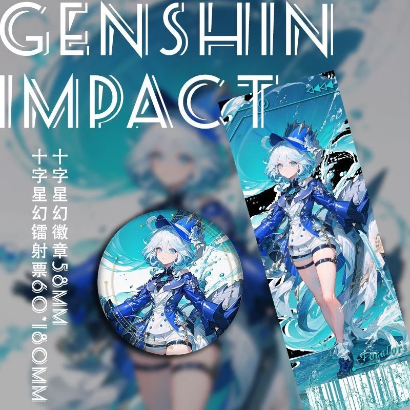 Anime Genshin Impact Focal ors Thema Cosplay Cartoon Abzeichen Brosche Pins Anhänger Laser Ticket Sammel karten Set Requisiten