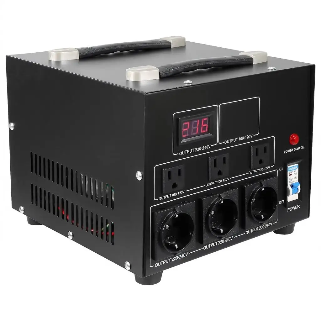

Power Converter, 3000W, Durable Step Up/Down Unit, Switches between 110V and 220V, Includes US and EU Outlets plus 5V USB, CE