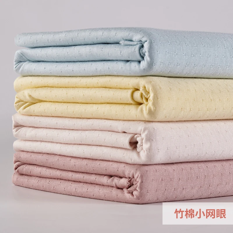 Baby Bamboo Cotton Plain Small Mesh Jersey Printed Knitted Cotton Fabric for Summer Ids Bedding Pajama Materia 50x170cm Elastic