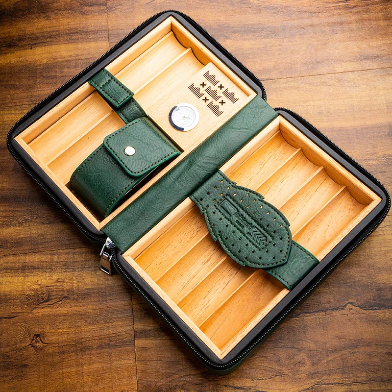 

Портативная кожаная сумка для увлажнения сигар на молнии, 6 шт., портативная сумка для сигар