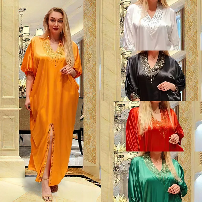 

Diamonds Kaftan Women Muslim Bat Sleeve Dress Loose Robe Dubai Turkey Abaya African Ankara Dashiki Party Dresses Islamic Caftan