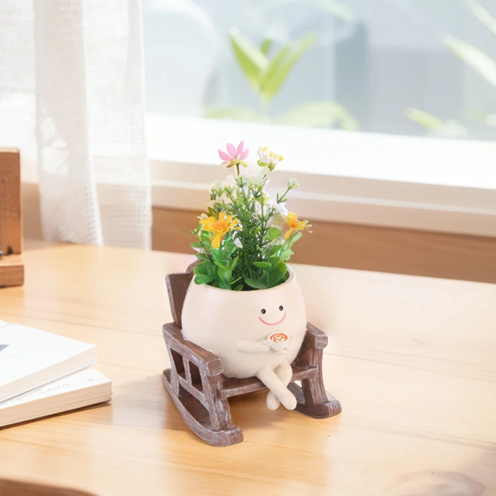 Creative Rocking Chair/Swing Face Planter Pot Flower Pot Cute Resin Head Planters Home Garden Supplies for Indoor Outdoor Plants