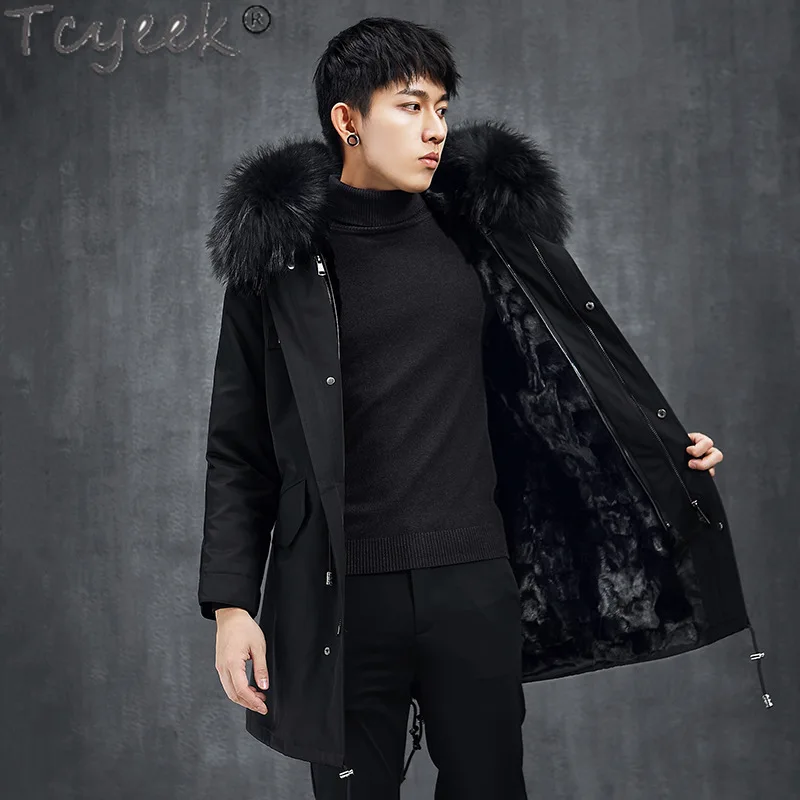 

Tcyeek Men's Parka 2023 Warm Natural Mink Fur Liner Coats Fashion Mid-length Real Fur Jacket Winter Coat Men Clothing Slim Fit