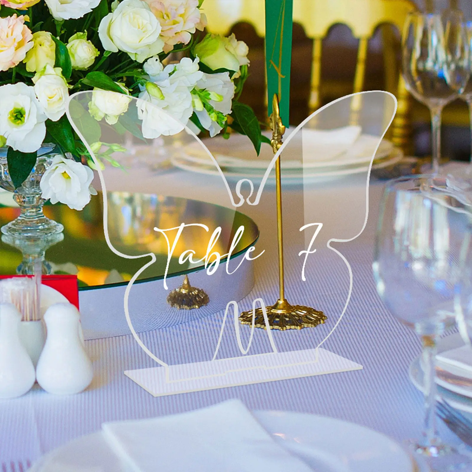 

6Sets Table Number Signs Butterfly Shaped Acrylic Blank Stand for Wedding Party Banquet Cafe Restaurant Decor Event
