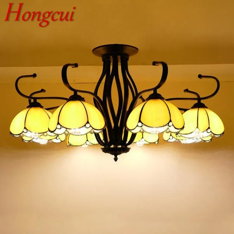 Hongcui Tiffany European Living Room Pendant Lamp Mediterranean Sea Creative Color Glass restaurant Bedroom Hotel Chandelier