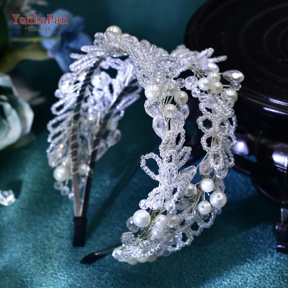 YouLaPan Bridal Headband Simulation Pearl Handmade Hair Accessories Fashion Silver Elegant Wedding Party Headwear HP654