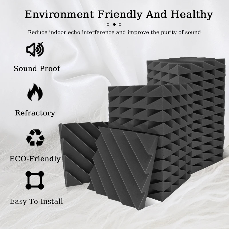 TOUO Acoustic Foam 6/12/24 Pcs Wall Soundproofing High Density Sound Absorbing Material Diamond groove Sound Foam Ktv Insulation