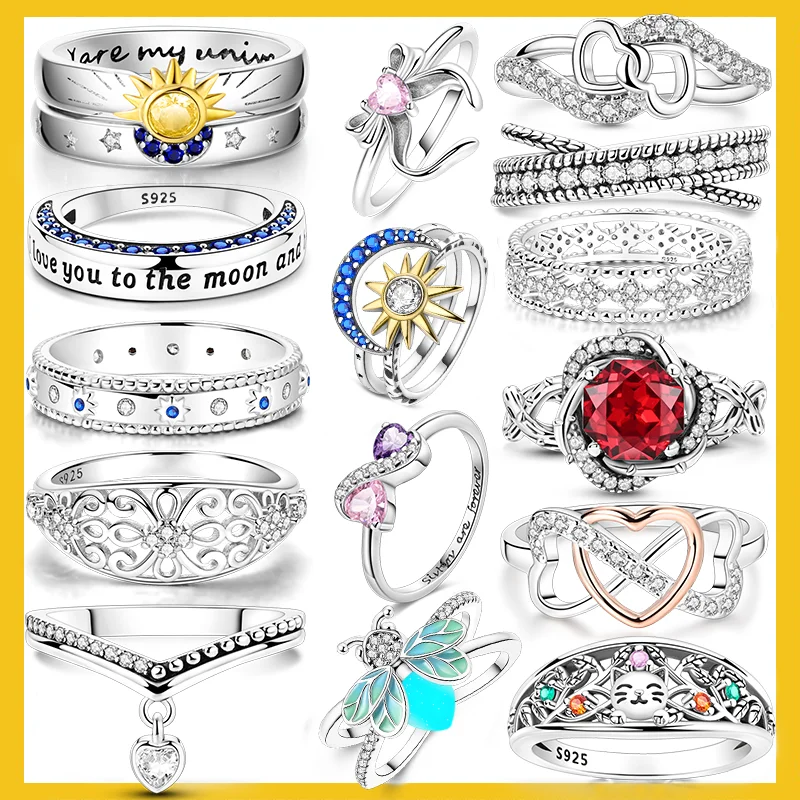 

925 Sterling Silver Rings For Women Sparkling Engagement Ring Colorful Love Rings Original Festival Jewelry Gift