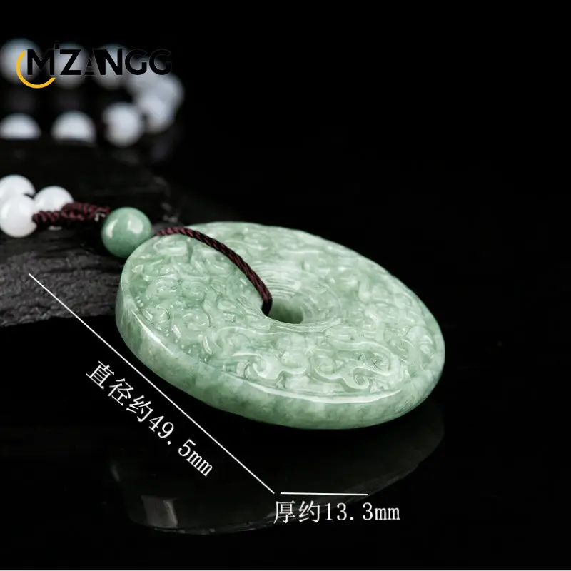 Authentic Natural A Goods Jadeite Bean Green Antique Ruyi Pattern Peace Buckle Jade Pendant Men\'s Pendant Women\'s Necklace