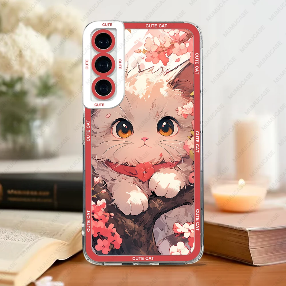 Phone Case For Samsung Galaxy S20 S21 S22 S23 S24 FE Plus Ultra A54 A53 A52 A34 5G TPU Soft Cover Cute Cat