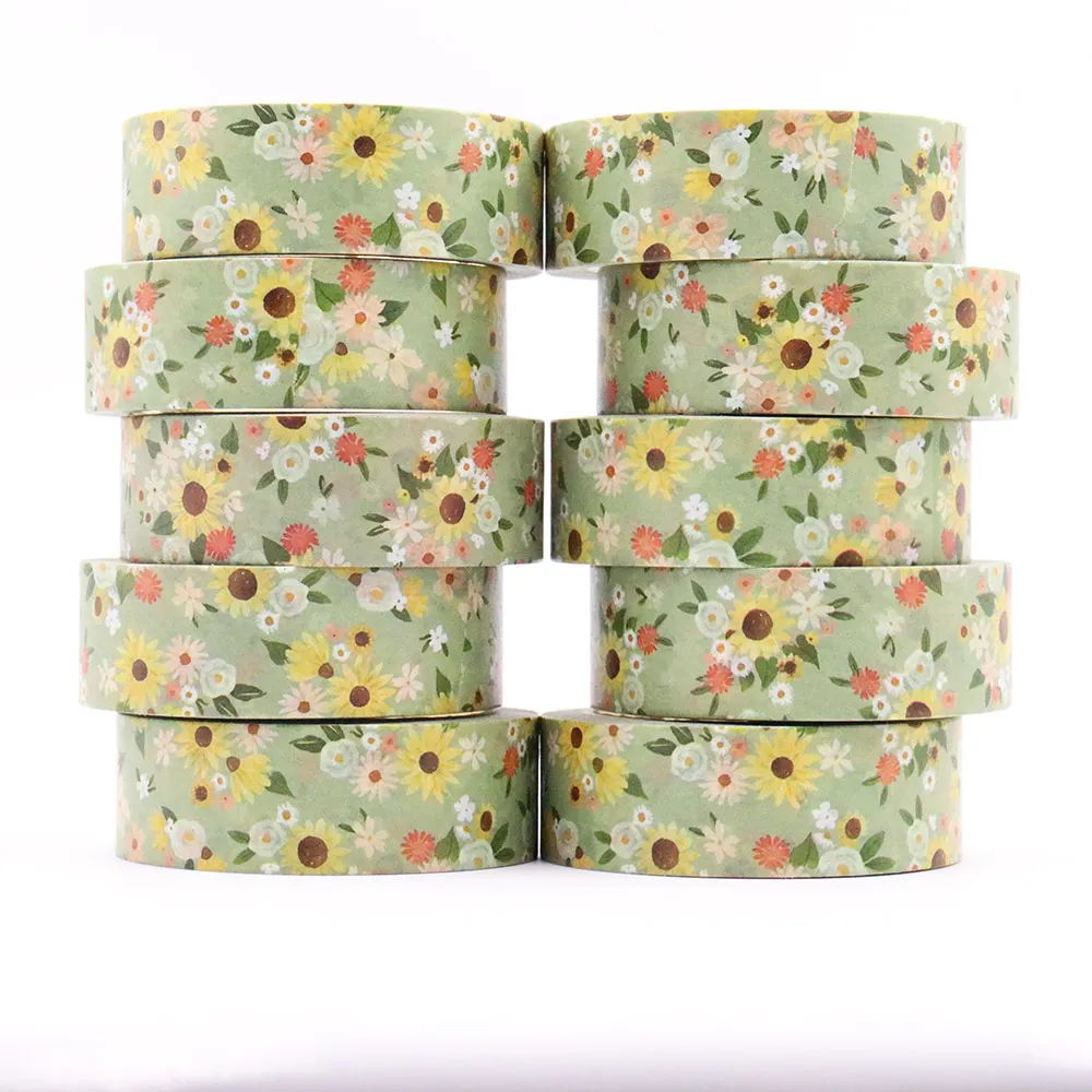 NEW 1PC 15mm x 10m Sunflower Leaves Colourful Tape Masking Adhesive Washi Tapes office supplies scrapbooking stationary tapes