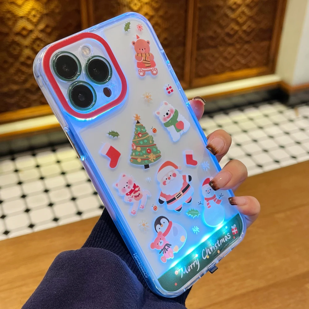 

Merry Christmas Glowing Luminous Call Light Up Flash Phone Case for Apple iPhone 11 12 13 14 15 16 17 Pro Max Plus 17Air Cover