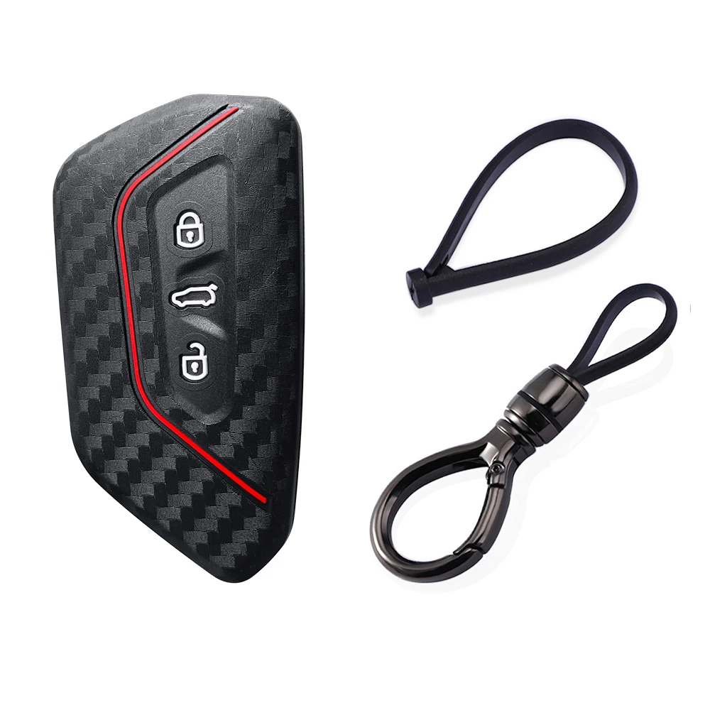 For Seat Leon Cupra Formentor For Volkswagen VW Golf 8 GTI ID4 For Skoda Octavia A8 Mk8 Carbon Fiber Silicone Car Key Case Cover