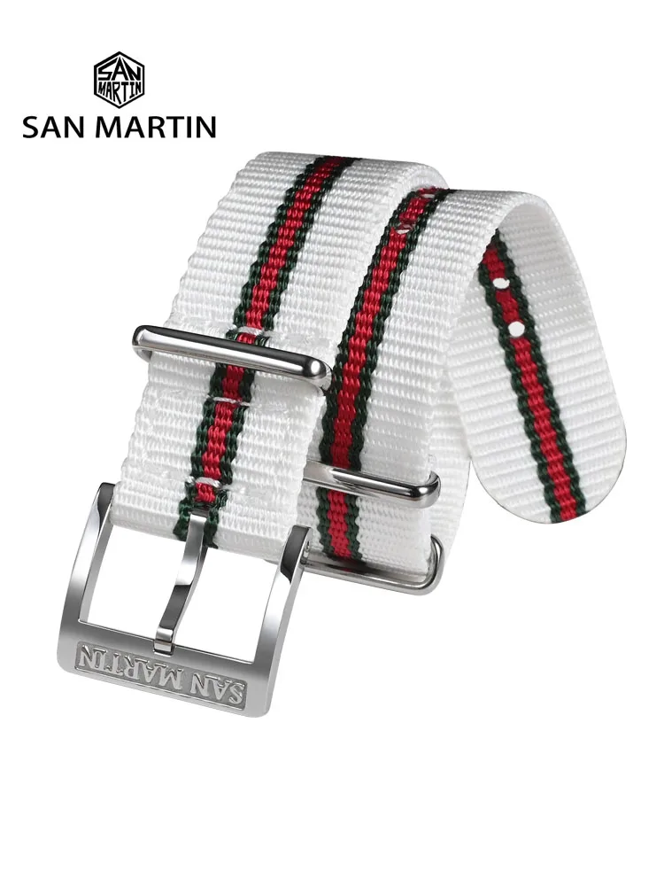 San Martin 20mm High Quality Elasticity Nylon Strap Pilot Military Paratrooper Universal Type Strap 316L Clasp Watch Parts