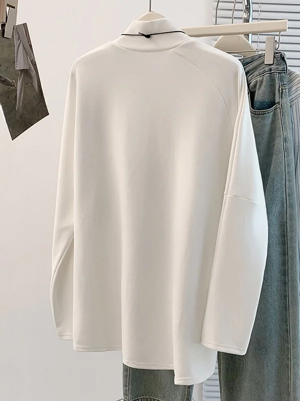 Sweat-shirt à col montant Thiened f, style coréen, base élégante, longueur classique, pour le trajet quotidien, couleur unie, manches longues