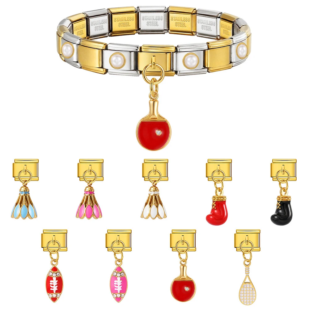 URING Farbiger Emaille-Badminton-Federball-Boxstiefel-Italienischer Charm-Anhänger für 9mm Armbänder DIY Edelstahl-Schmuckherstellung – Detail 1