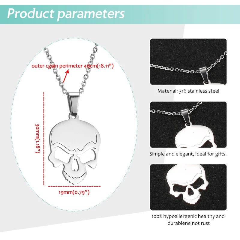 Fashion Personality Stainless Steel Skull Pendant Necklace for Men Silver Collarbone Chain Dark Grim Reaper Necklace Necklaces