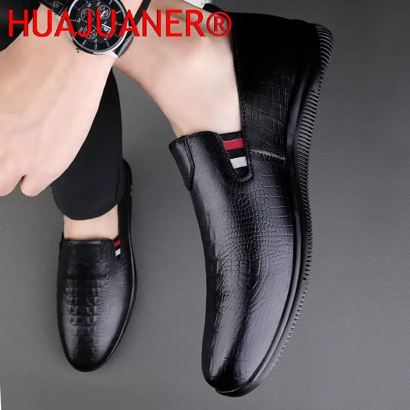 Mocasines planos de cuero genuino para hombre, zapatos de conducción de marca de lujo, a la moda