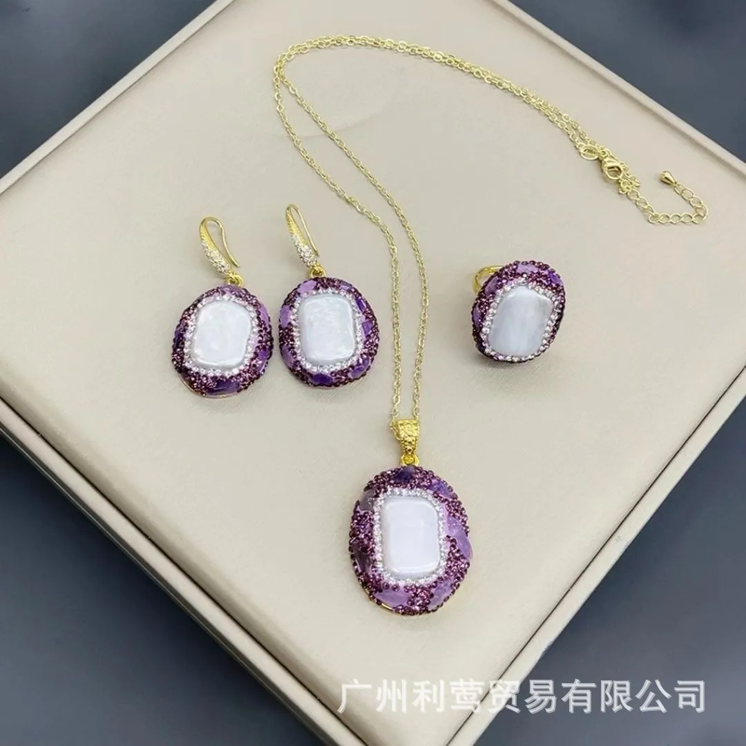 

Natural Freshwater Pearl pendant Necklace Temperament Fashion Set Pendant Earrings Ring Necklace Earrings, Rings
