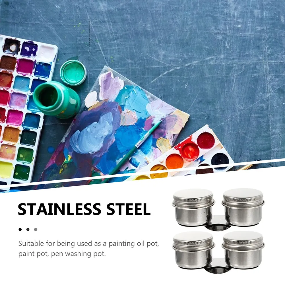 2Pcs Stainless Steel Oil Palette Cup for Painting Brush Washing Pot with Lid Ideal for Oil Watercolor Acrylic Artists Studio