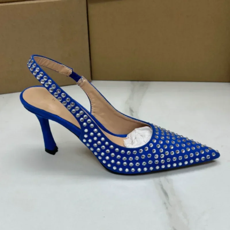 Bombas de diamantes de imitación de lujo para mujer, zapatos de tacón alto con punta estrecha, elegantes y sexys, para fiesta de boda y oficina