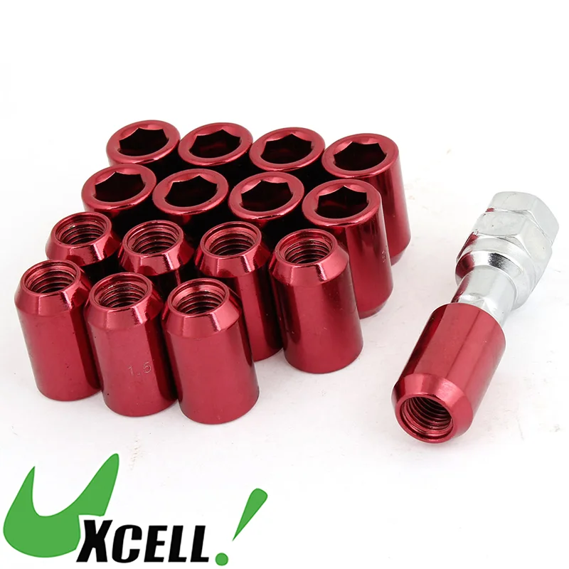 UXCELL Wheel Lug Nuts Spline Drive Lugnuts Red 16 Pcs Chrome Wheel Nut with Hex Key Replacement Wheel Wear Parts M12x1.5