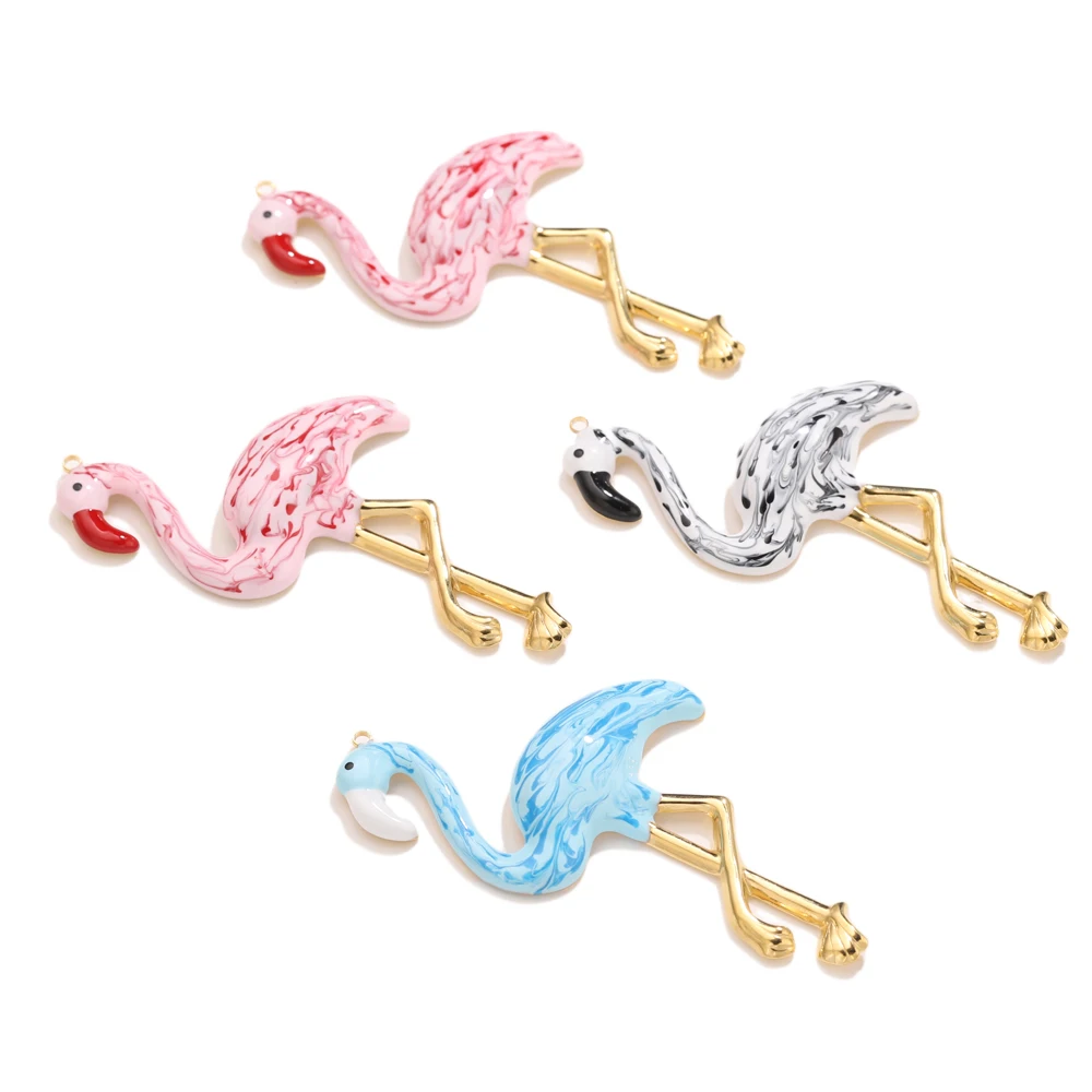 1 قطعة الفولاذ المقاوم للصدأ 18K مطلية بالذهب كبير واقعية فلامنغو المعلقات DIY بها بنفسك الهيب هوب كول السائبة مجوهرات Charms لسوار قلادة