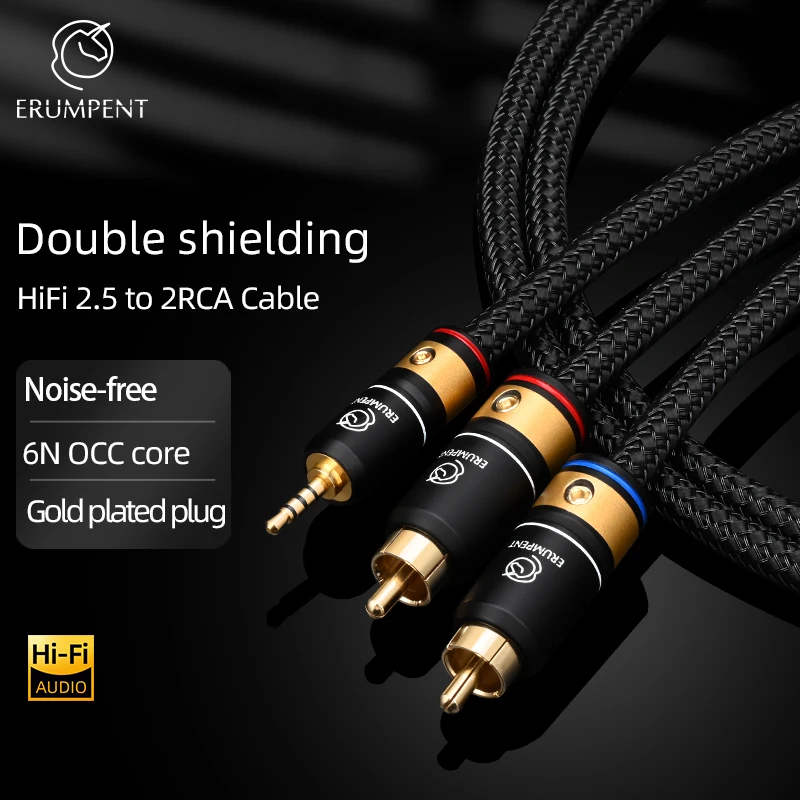 ERUMPENT HiFi 2.5mm to 2RCA Audio Cable for Amplifier Mixer Headphone 2.5 to 2RCA Male with Double Shielding Speaker Cable