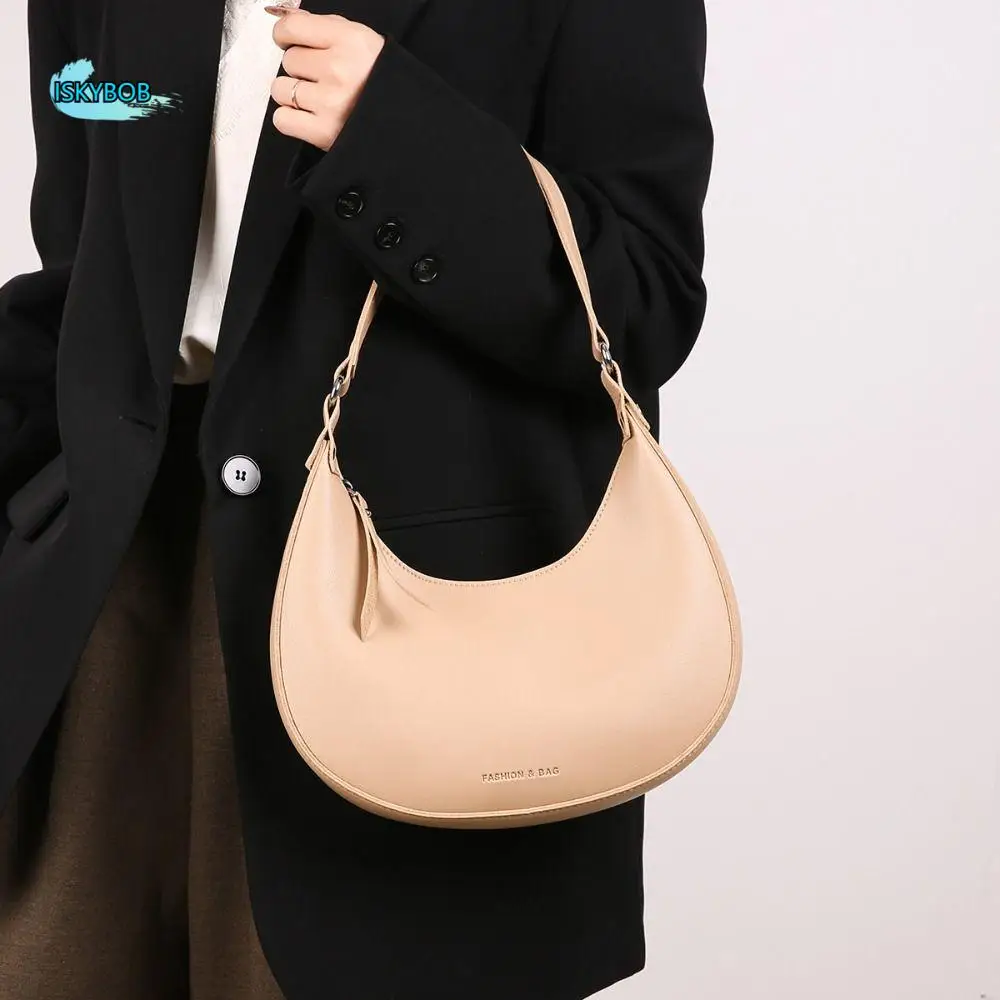 

Fashion PU Leather Half Moon Shoulder Bag Vintage Solid Color Retro Underarm Bag Crescent Handbag Women's Armpit Bag Party