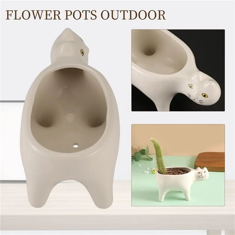 AB11-Cute Cat Garden Flower Pot Animal Image Cactus Plant Planter Plant Container Tabletop Decoration