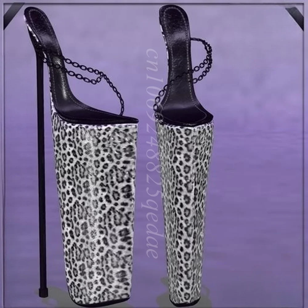 

Fashion Women Shoes Leopard Spilt Toe Slippers 30cm Super High Heels Sexy Matte Leathers Metal Strap Slipper Zapatos Para Mujere