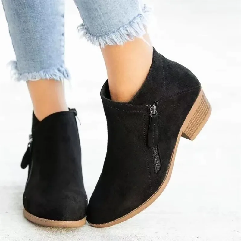 

Women's Ankle Boots Autumn Winter New Arrival Low Heel Side Zipper Fashion Casual Booties for College Student Comfortable Shoes