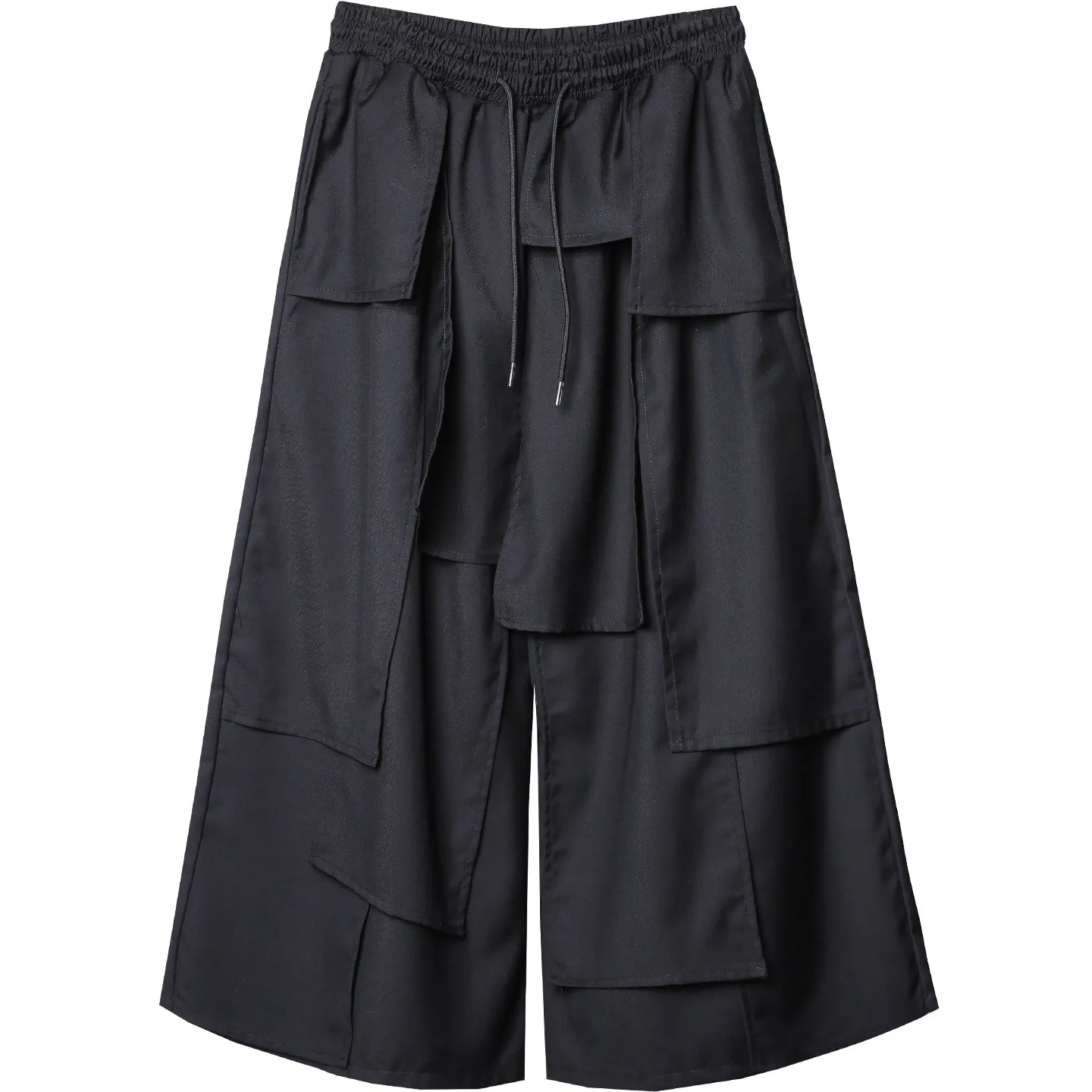 Deconstructive Design Wide-Leg Pants Men's Layered Straight-Leg Pants Dark Stitching Casual Cropped Pants Culottes