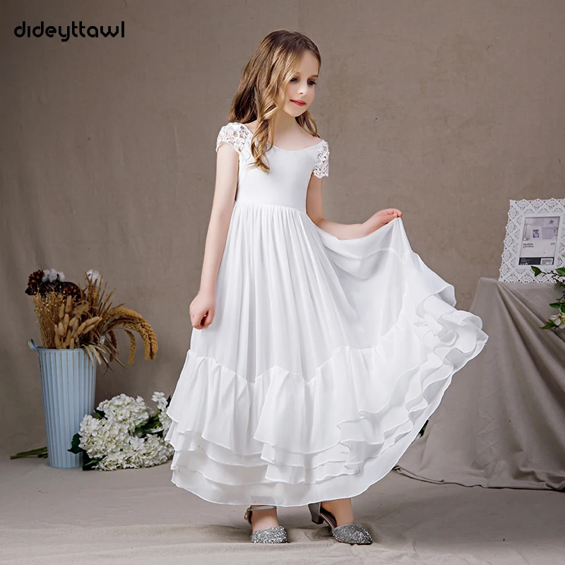 Dideyttawl personalizado chiffon primeira comunhão vestidos simples manga boné júnior vestido de dama de honra concerto festa de aniversário pageant