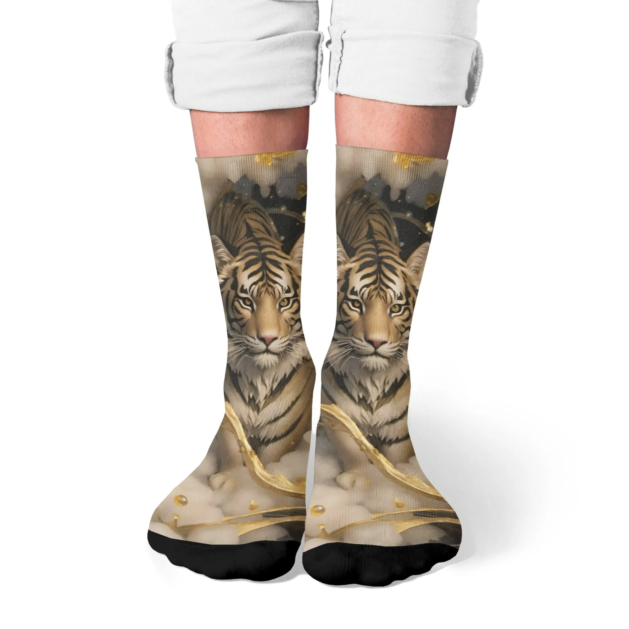 

1 пара мужских носков с принтом Mighty Tiger, осенние и зимние винтажные модные спортивные носки, спортивные трендовые носки Crazy Hip-Hop