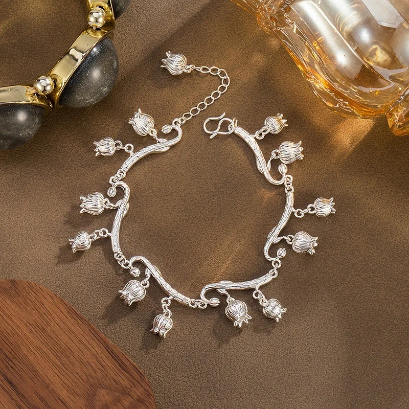 New National Style Lily of the Valley Tassel Bracelet Exquisite Sweet Flower Bracelets for Women 925 Silver Handmade Accessories