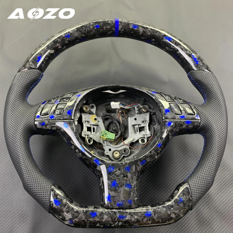 Customized handmade leather steering wheel for BMW M3 E46 E39 E53 330ci 325i car blue forged carbon fiber steering wheel