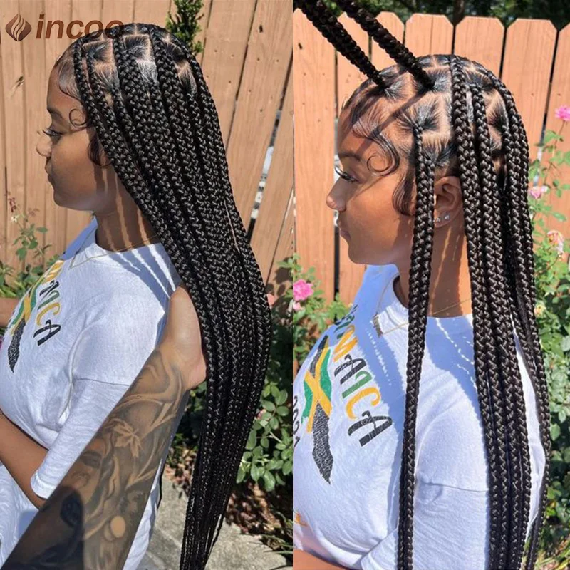 Jumbo Braid Perücken Spitze Front Perücke knoten lose Box geflochtene Perücken für Frauen lange 36 ''Faux Locs synthetische volle Spitze Perücke Cornrows Zöpfe