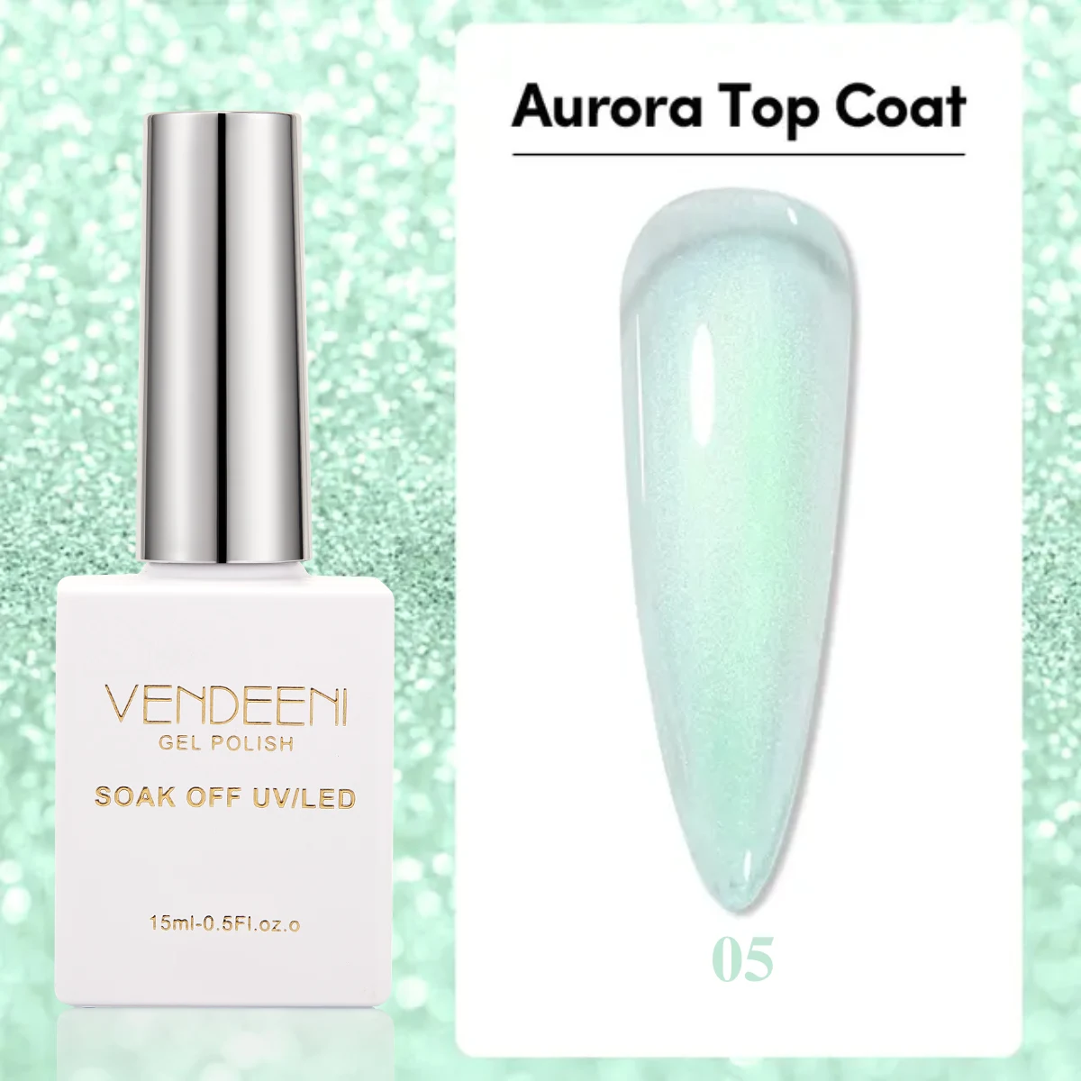 Vendeeni OEM marque privée logo de la marque beauté Aurora couche de finition Gel UV coloré paillettes Art ongles 15ml couche de finition Aurora Gel couche de finition