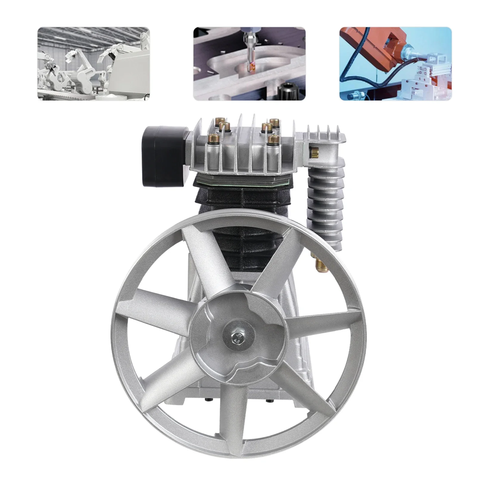 Industrial Piston Air Compressor Pump Head 2065, Heavy Duty Aluminum Dual Cylinder High Pressure for Industrial Machinery