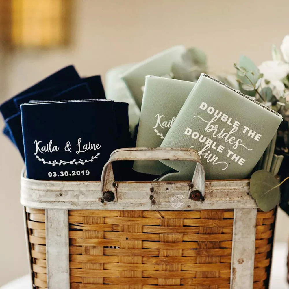 Imagem -06 - Cerveja Personalizada Pode Refrigerador para o Casamento Suporte da Bebida Decoração Nupcial do Partido Obrigado Favores para o Convidado 30 Pcs