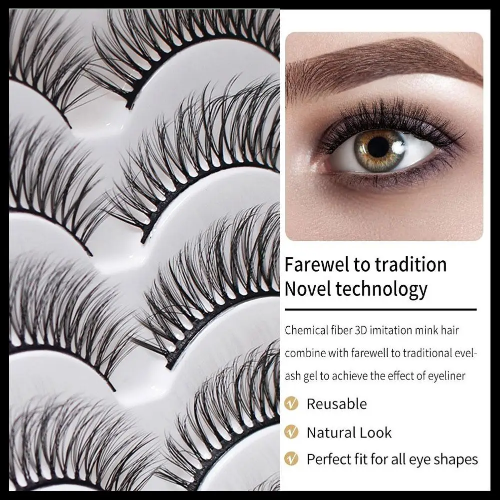 3D False Eyelash 5pair Curly And Versatile Lashes Thick Fake Handmade Glitter 100% Beauty Eyelashes Makeup False Packing K0H9