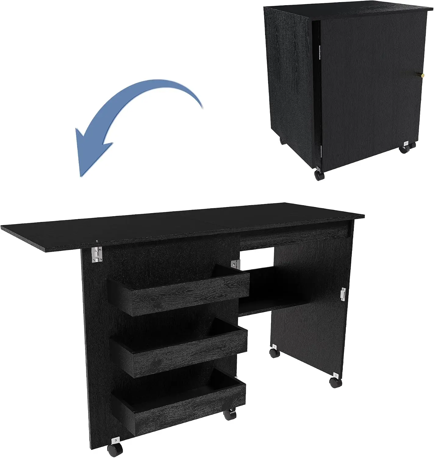 Sewing Table Folding Craft Station Lockable Wheels Rolling Sewing Machine Table Shelves Multi Functional Workbench Small Spaces