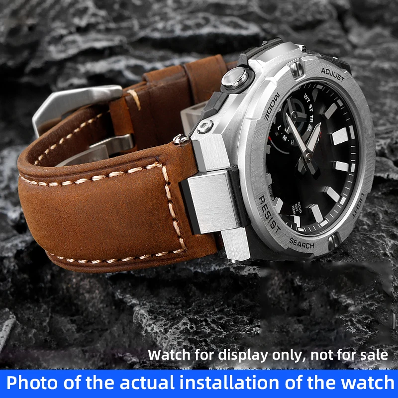 Vintage Leather Watchband For Casio G-SHOCK Steel Heart GST-B500D/AD GST B500 Leather strap Retro Watch Strap Men Bracelet brown