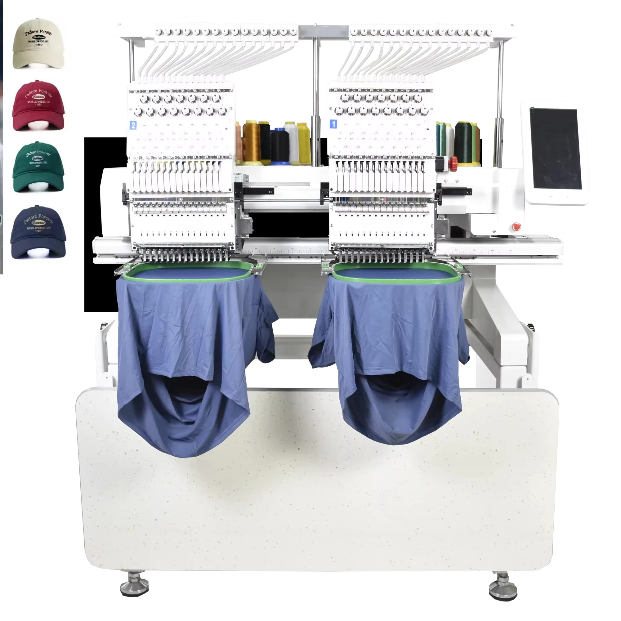 2 Head Embroidery Machine 3D Automatic Computer Double Head Cap T-shirt Flat 3D Logo 15 Needle High Quality Embroidery Machine