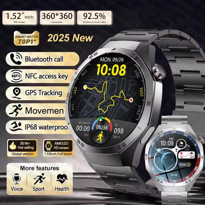 

Новые смарт-часы 2026 года Watch 5 для мужчин: HD AMOLED-экран, GPS-трекинг, измерение пульса, Bluetooth-звонки, 1.52 дюйма, водонепроницаемость IP68