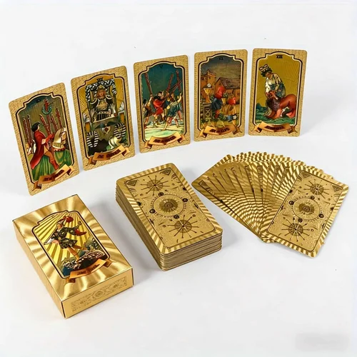 Imagen 1 del producto Juegos de Mesa, Juego Casual para Fiestas, Cartas de Tarot de Plástico Impermeable con Impresión a Color y Estampado Dorado